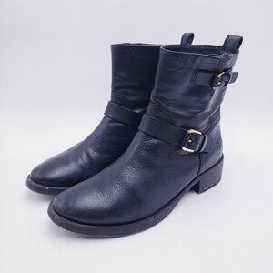 Tory Burch Bennie Black Leather Moto Biker Ankle Boot Buckle Women’s Size 9.5